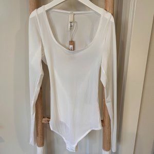 SKIMS Jelly Sheer Long Sleeve Thong Bodysuit - White - Size XS
